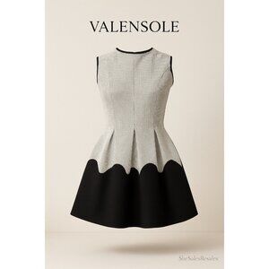 Valensole Fit & Flare Dress Black White Grid Contrast Pleated Skirt Sleeveless S